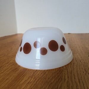 Vintage Federal Glass 5” Milk Glass Mixing Bowl – Brown Polka Dot Mid Century